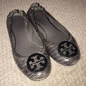 Tory Burch metallic snakeskin print Flats